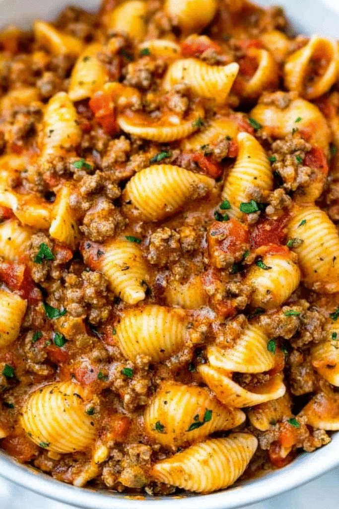 The Best Creamy Beef and Shells