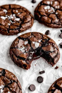 Stack of fudgy chewy brookies with crispy edges and gooey centers, showing the perfect blend of brownie and cookie textures