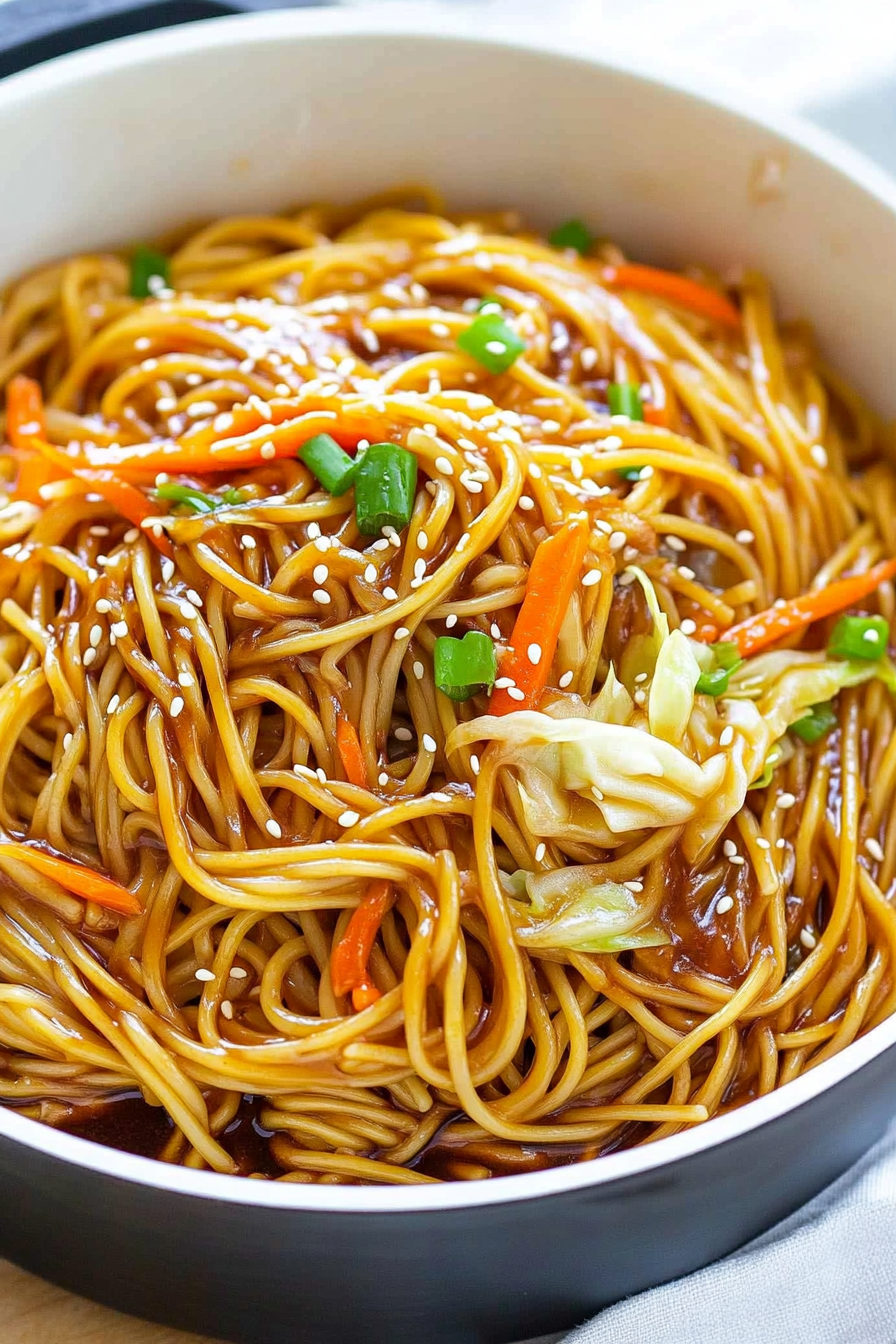 One-Pot Teriyaki Noodles Recipe - Quick and Easy to Make Delicious One-Pot Teriyaki Noodles freshly prepared on a white plate
