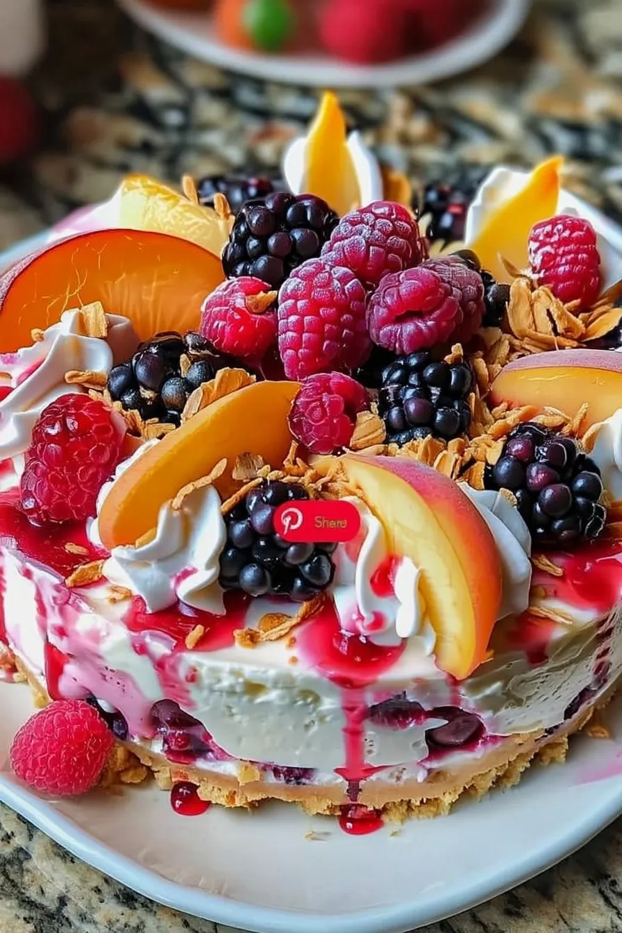 Delicious Summer Berry and Peach Cheesecake