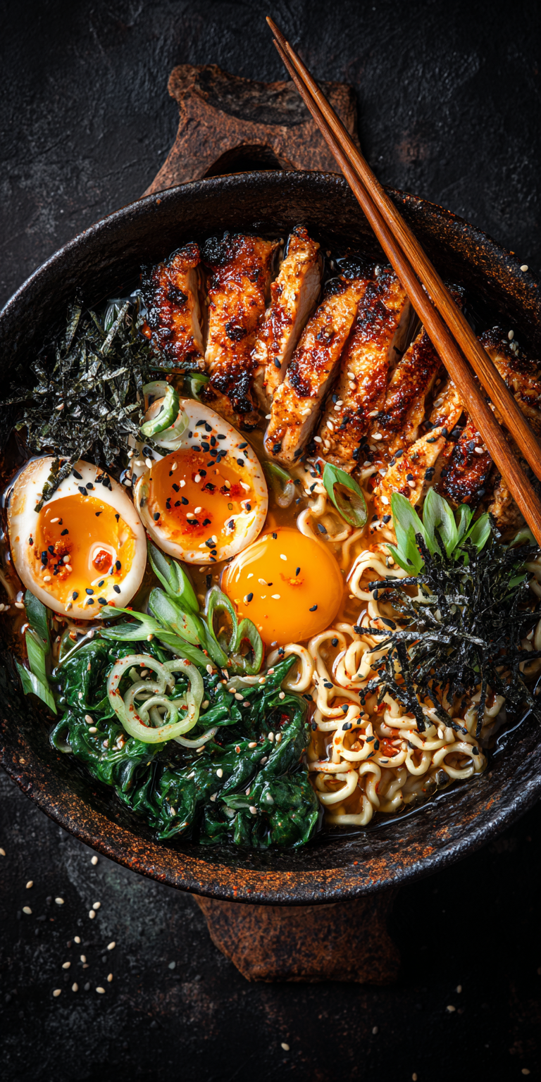 Fiery Chicken Ramen with Creamy Garlic Sauce (30-Minute Wonder!)