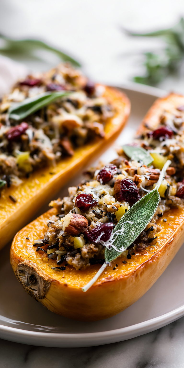 Stuffed Butternut Squash with Wild Rice & Sausage