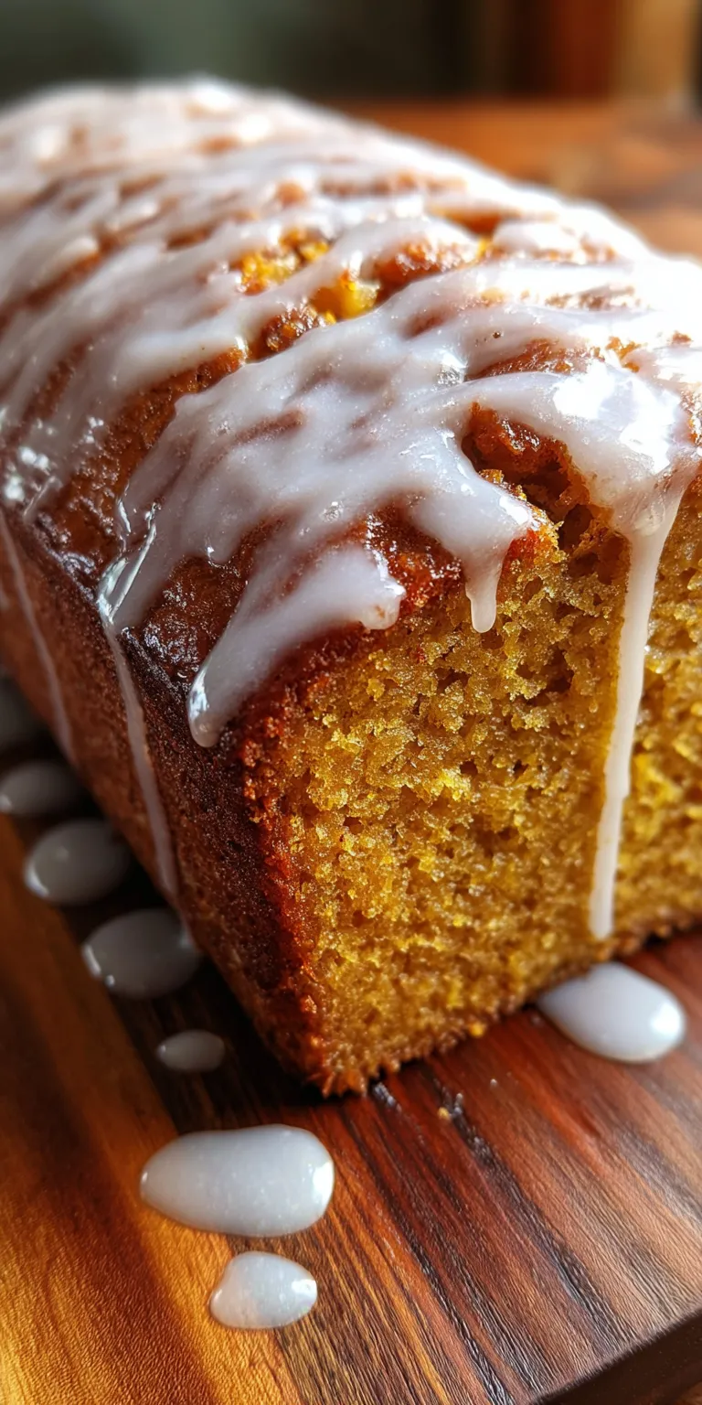 A slice of Chai-Glazed Pumpkin Loaf with a tender crumb and sweet glaze