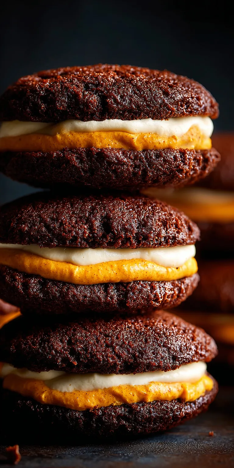 Delicious Chocolate Pumpkin Whoopie Pies on a fall-themed table