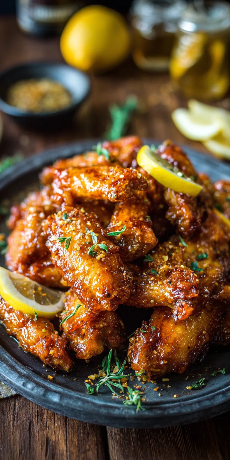 Crispy Hot Honey Lemon Pepper Wings with a fiery glaze