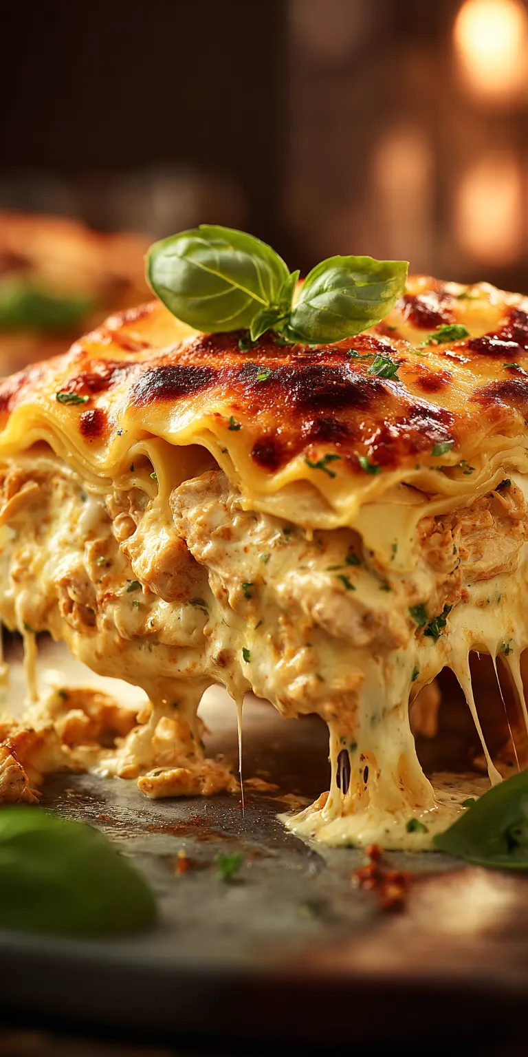 A slice of Marry Me Chicken Lasagna with creamy sauce and cheesy layers on a plate