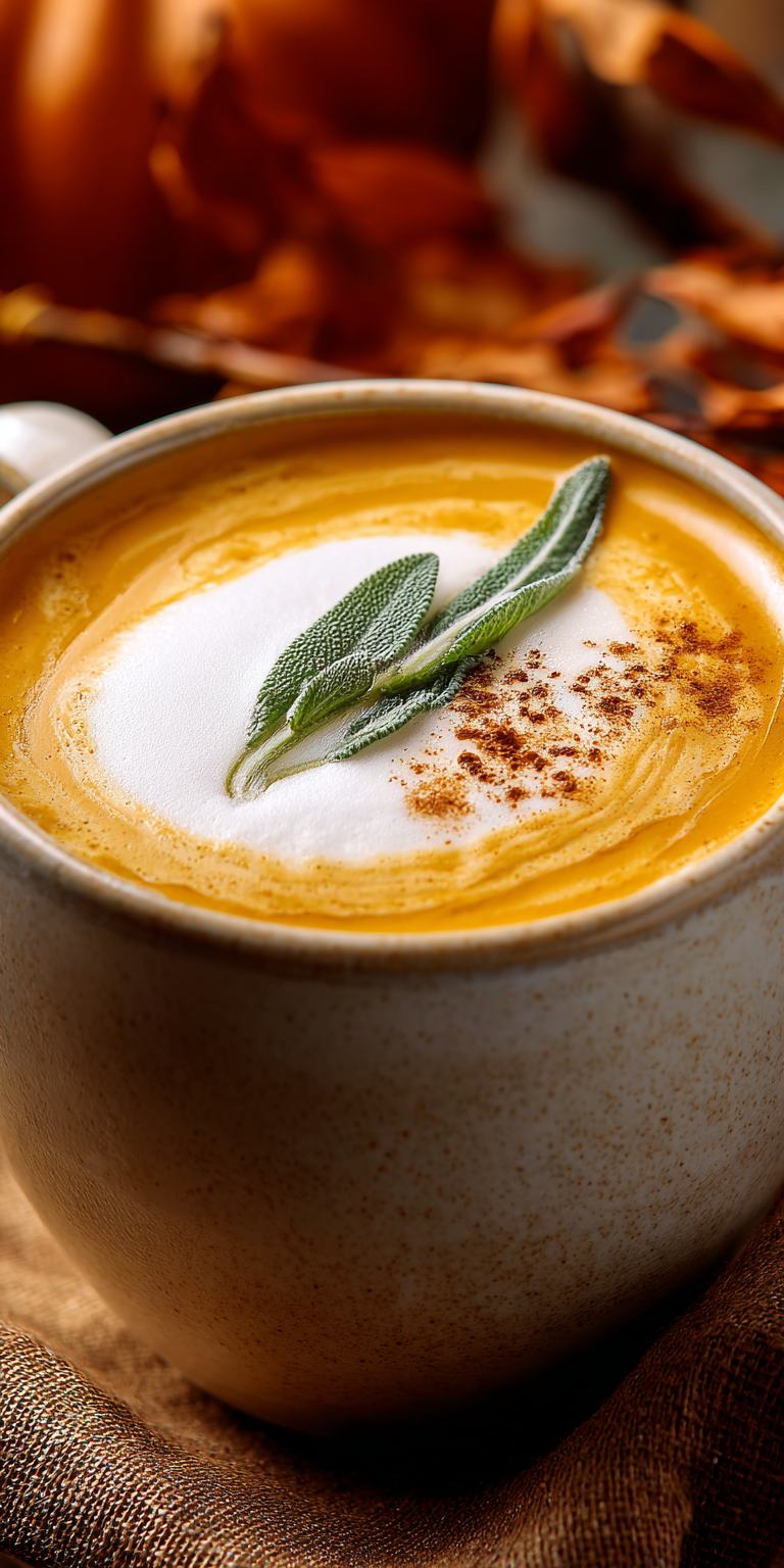 A collection of fresh pumpkin and sage for Pumpkin Sage Cappuccino Soup preparation
