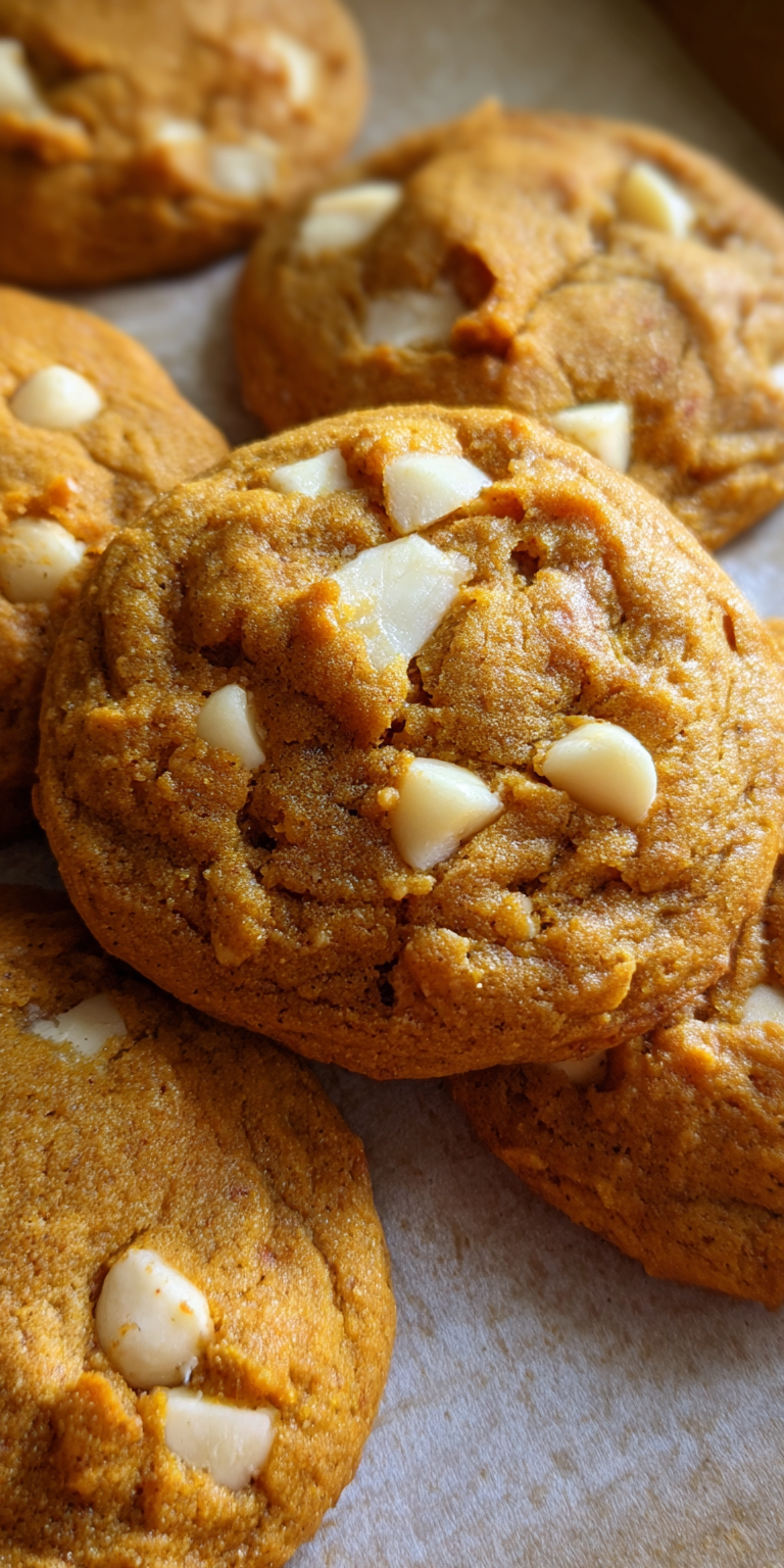 Delicious pumpkin white chocolate chip cookies on a cooling rack