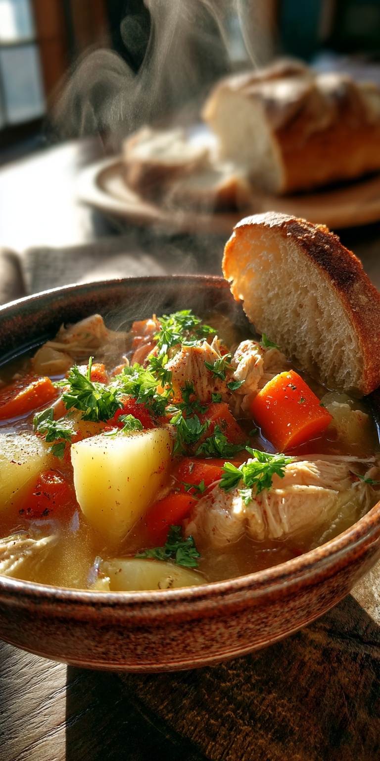 A collection of fresh components for a slow cooker chicken stew recipe, ready to be cooked