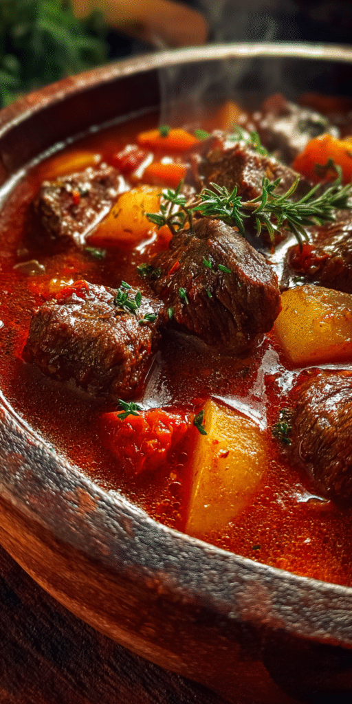 A hearty bowl of Butter Bean Beef Stew with tender beef and creamy beans