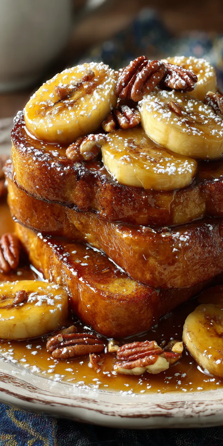 Caramelized Banana Foster French Toast served warm with cozy spices