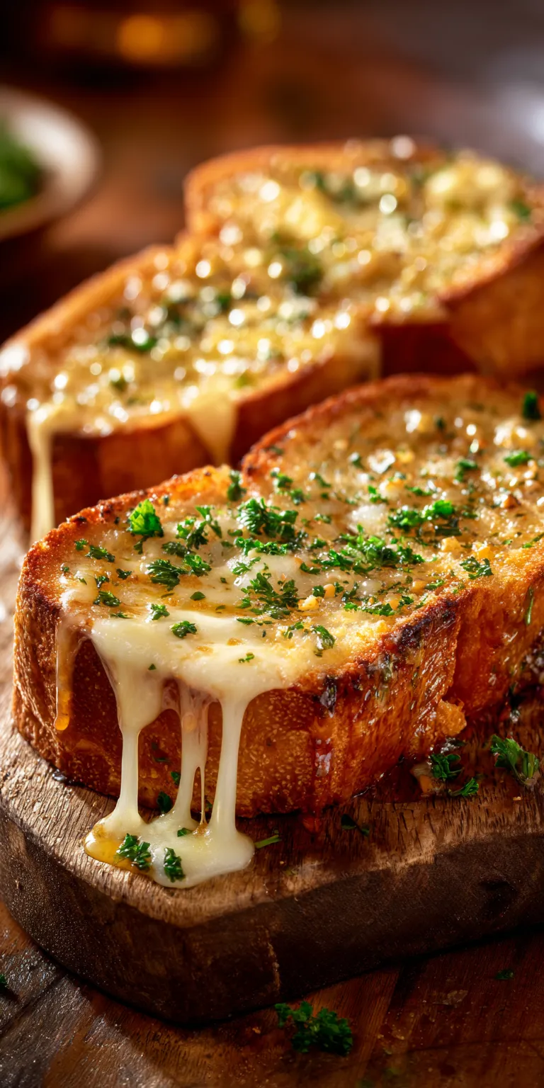 A slice of Cheesy Texas Toast with garlic butter and melted cheese, toasted to golden perfection