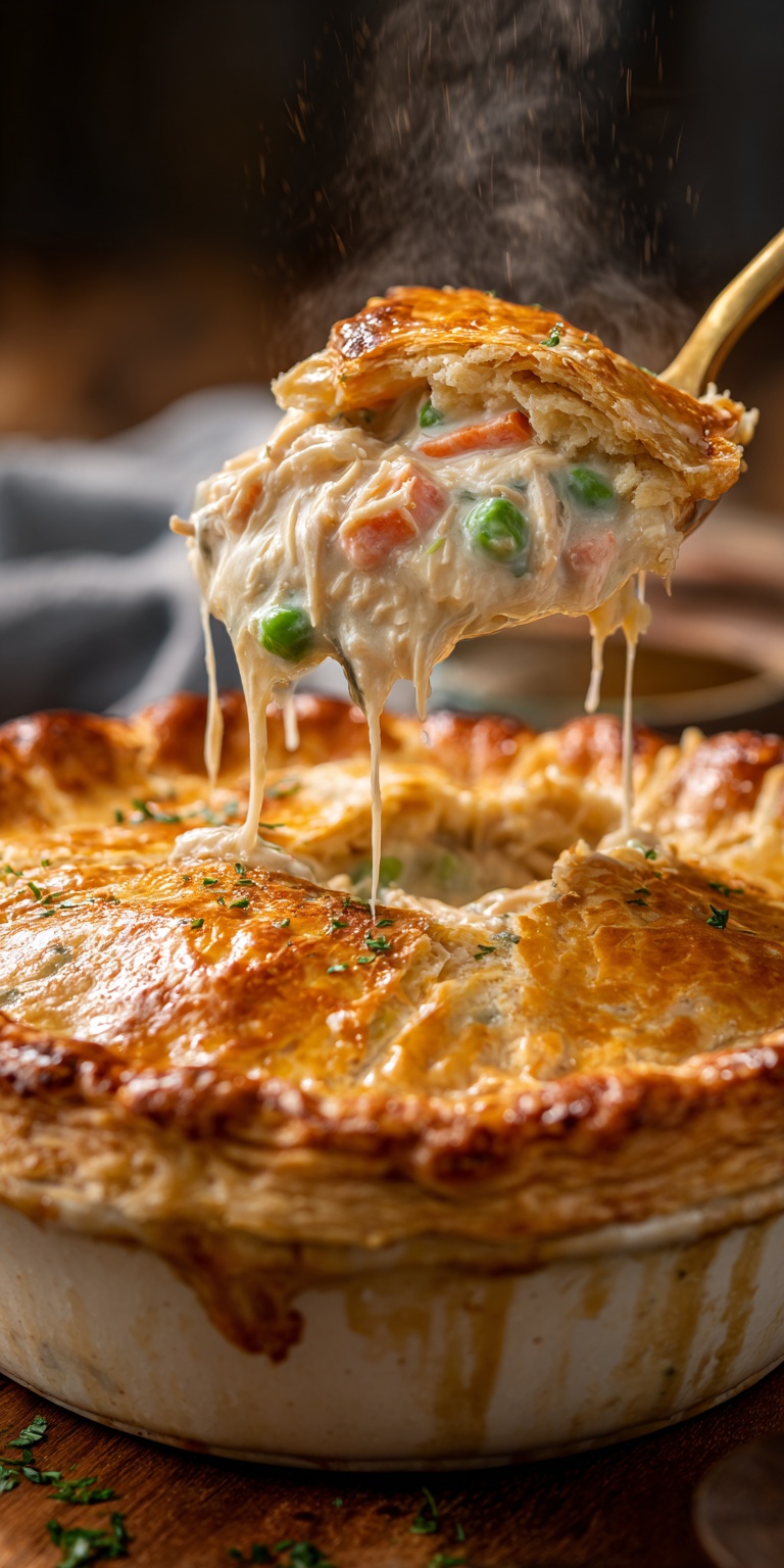 A warm and hearty Crack Chicken Pot Pie fresh from the oven with a golden crust