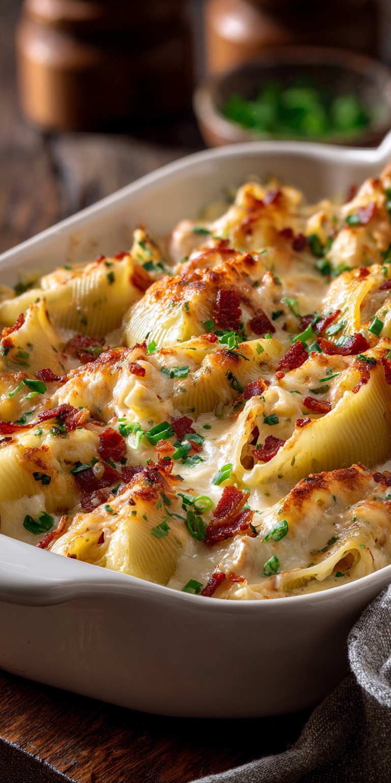 Delicious Crack Chicken Stuffed Shells with creamy filling and melted cheese