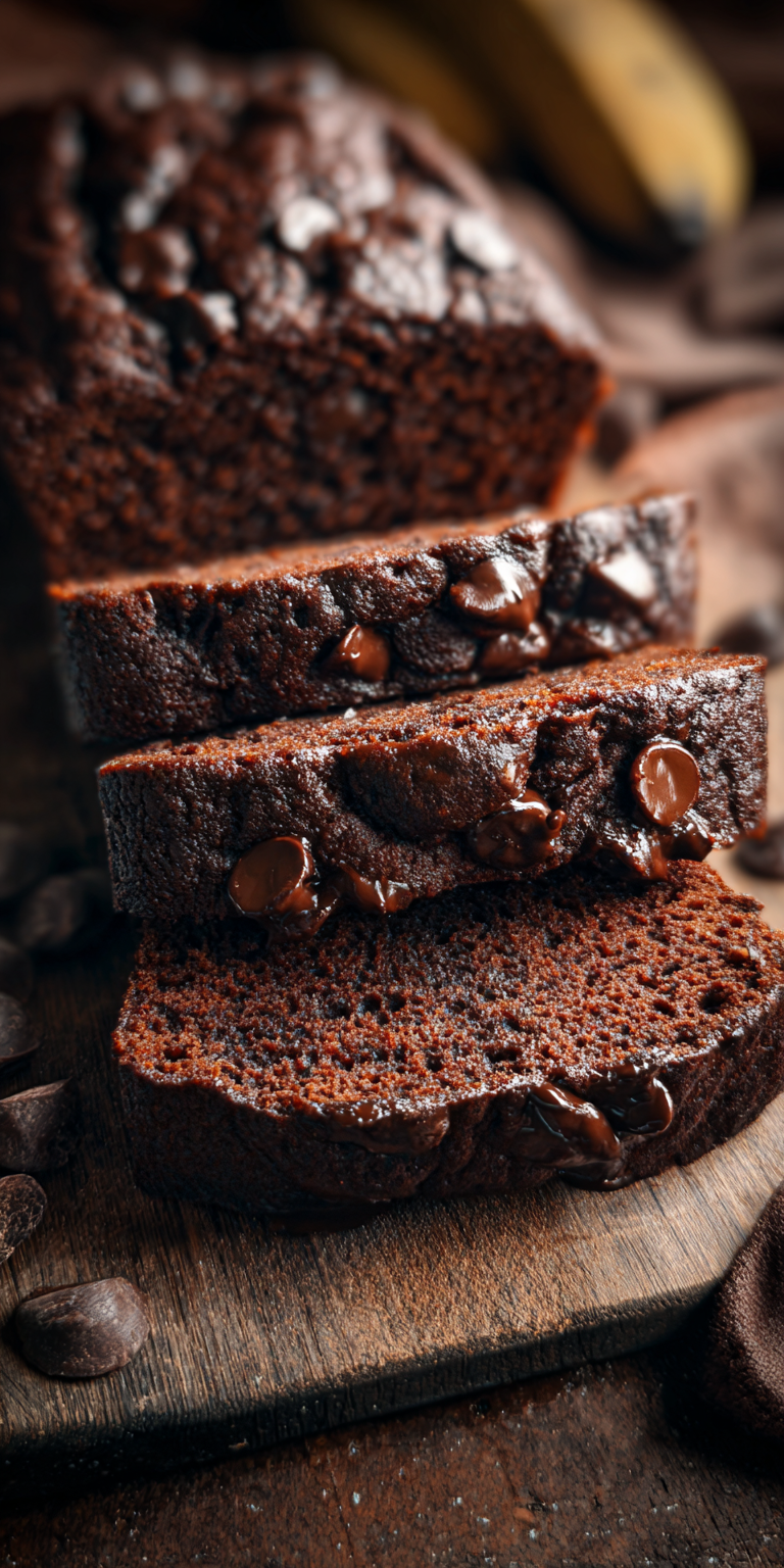 Slice of Double Chocolate Espresso Banana Bread on a plate