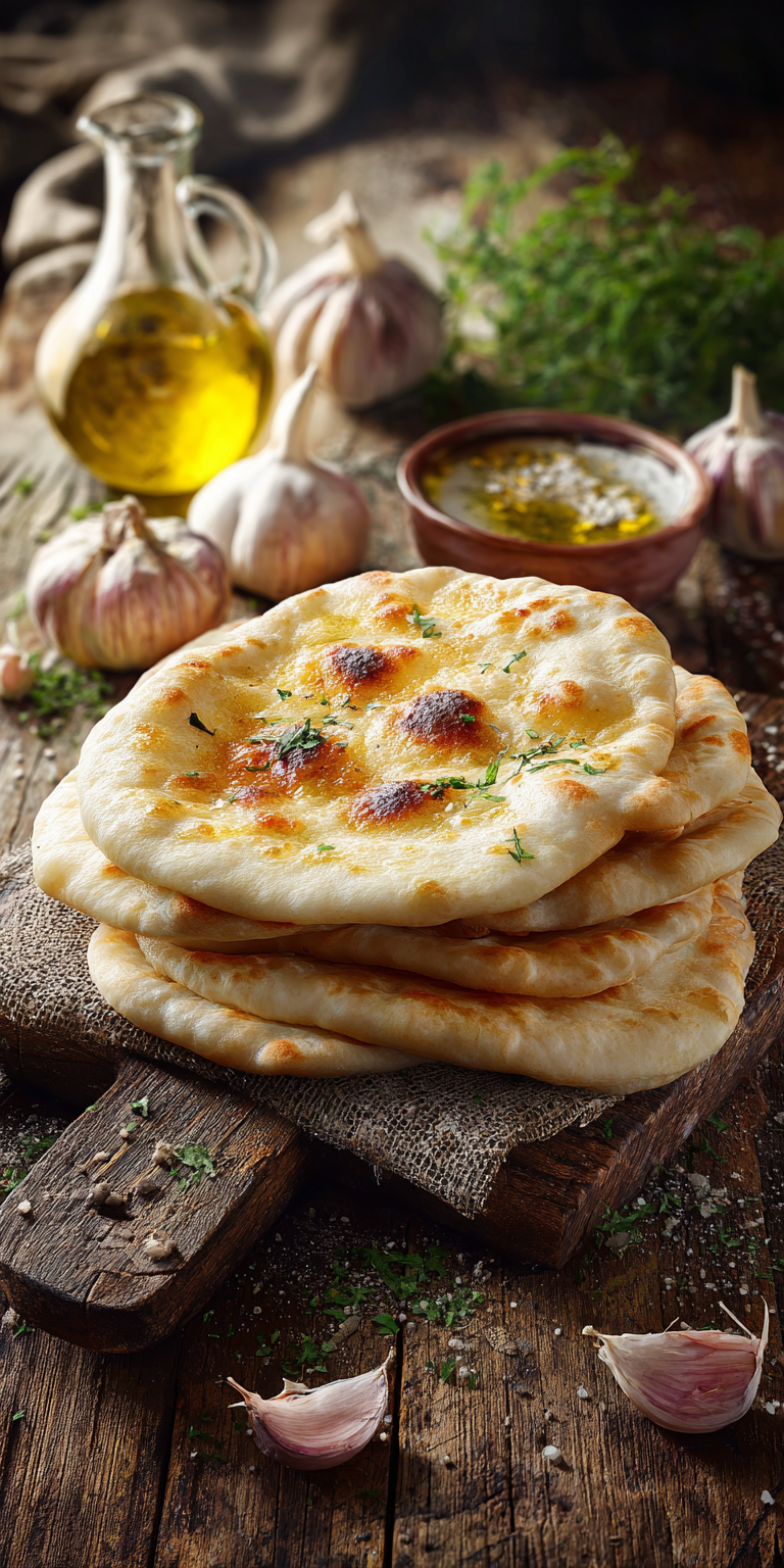 Fresh ingredients for making Easy Garlic Pita Bread from Scratch