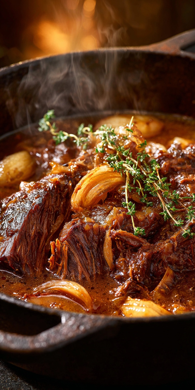 A collection of fresh components for making French Onion Pot Roast
