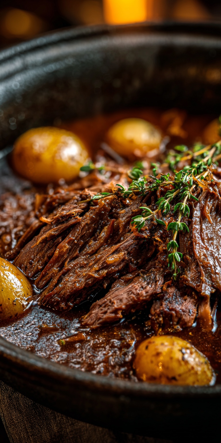 A savory French Onion Pot Roast with tender beef and caramelized onions