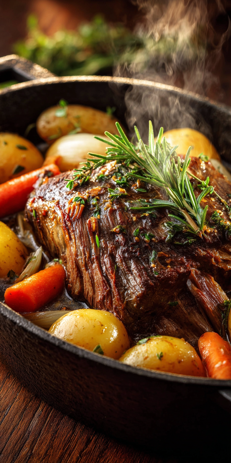 Garlic Herb Pot Roast served warm with cozy spices