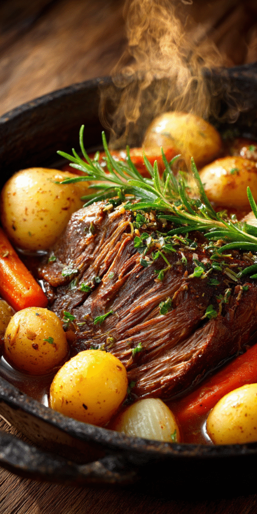 Garlic Herb Pot Roast served warm with cozy spices