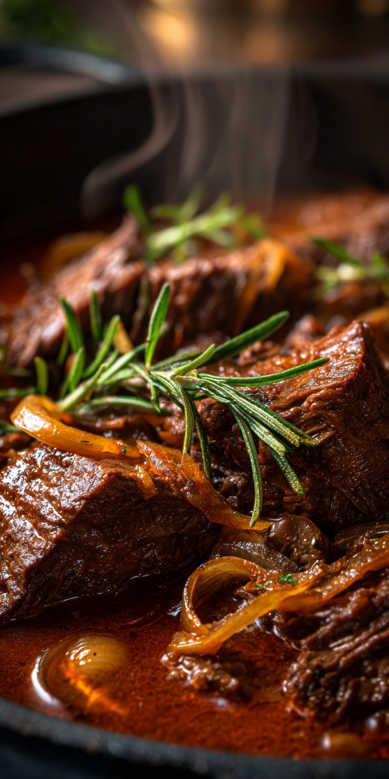 A hearty serving of Italian Porcini Pot Roast with tender beef and mushrooms