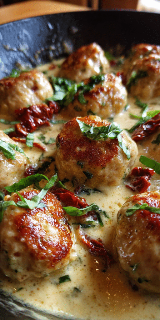 A plate of Marry Me Chicken Meatballs in creamy sauce