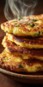 Savory Scallion Cornmeal Griddlecakes on a plate, ready for brunch