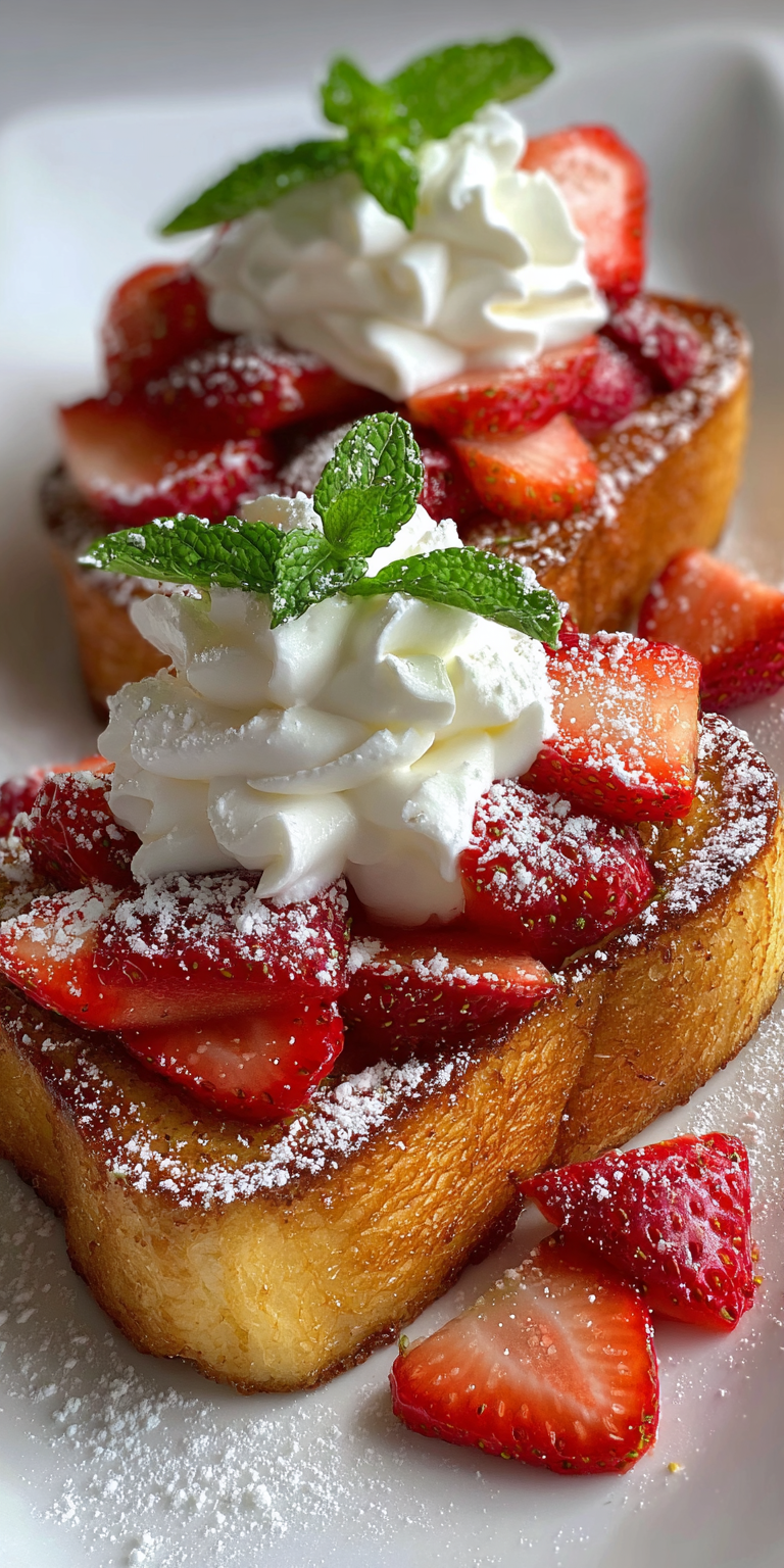 Strawberries & Cream Brioche Toast served warm with cozy spices