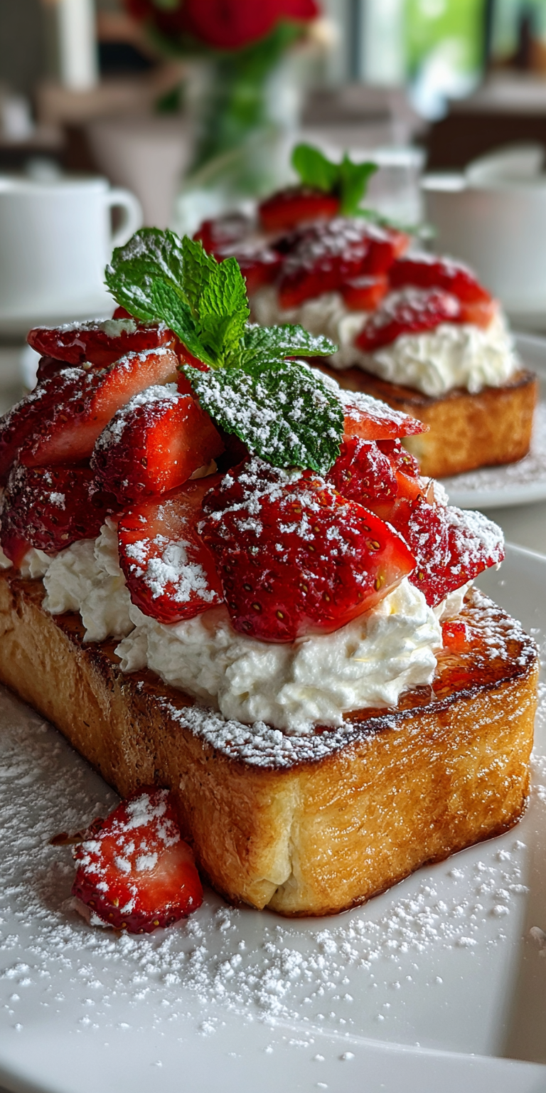 Strawberries & Cream Brioche Toast served warm with cozy spices