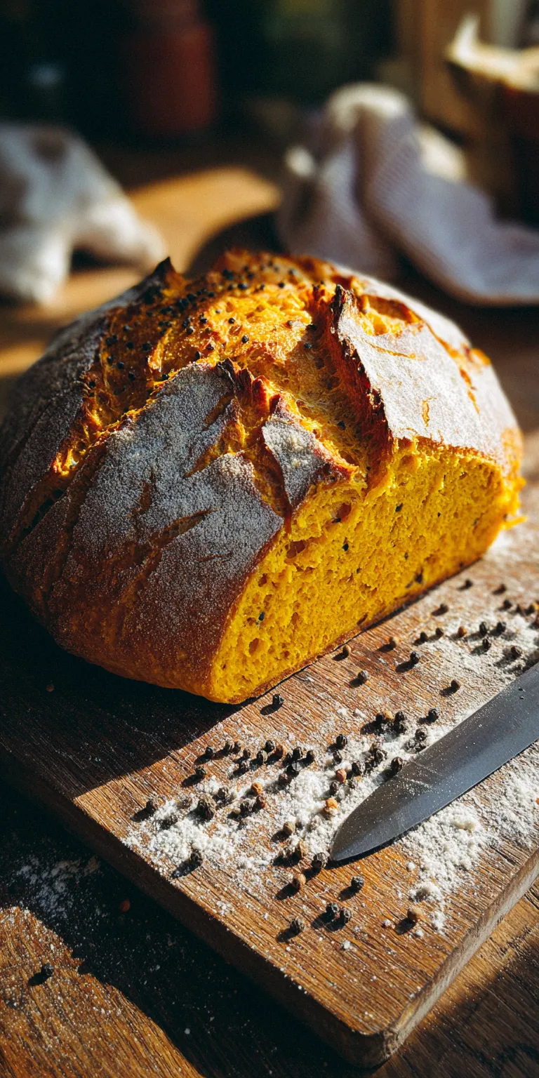 A loaf of Turmeric and Black Pepper Sourdough with a golden crust and rustic texture