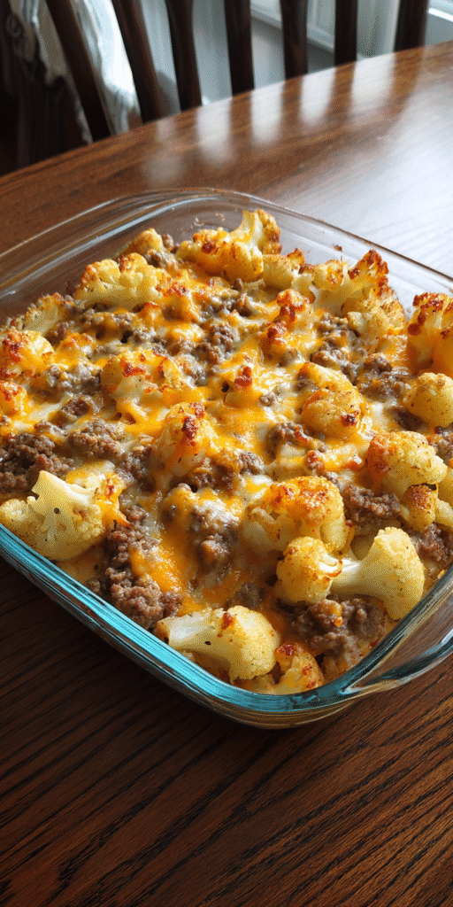 Cheesy Cauliflower & Ground Beef Potato Bake Recipe