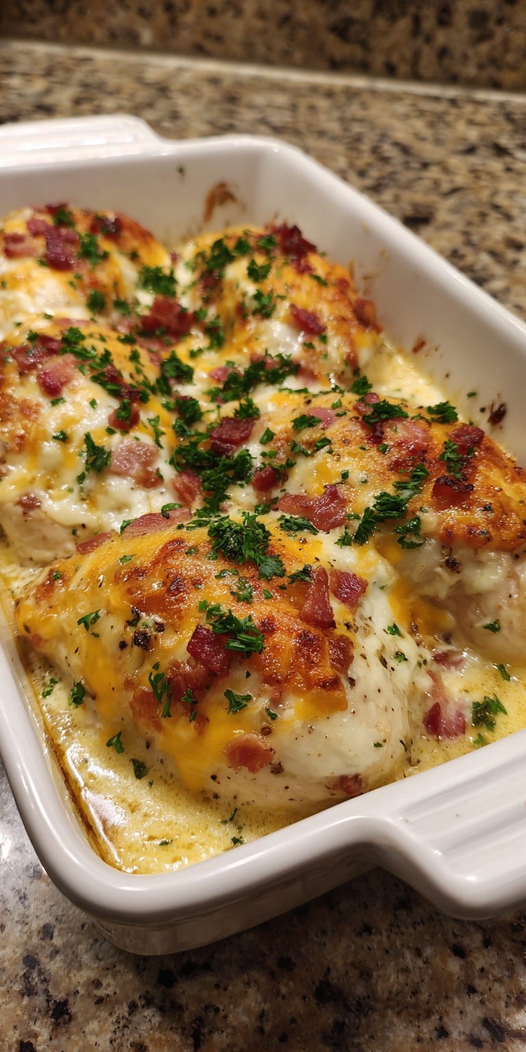 Cheesy Creamy Baked Chicken – Irresistible Comfort Food served warm with cozy spices