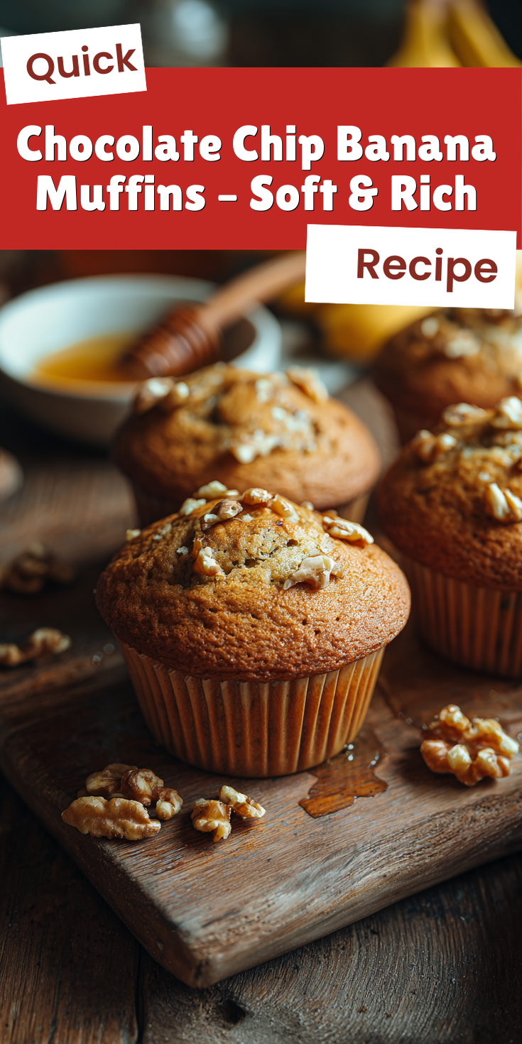 Chocolate Chip Banana Muffins – Soft & Rich served warm with cozy spices