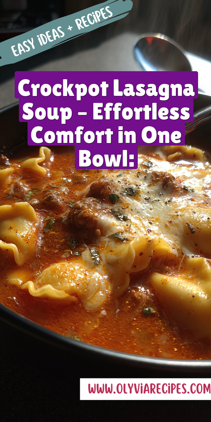 A warm bowl of Crockpot Lasagna Soup with tender pasta and melty cheese