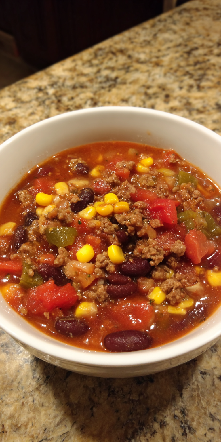 Easy 7 Can Ground Beef Taco Soup Recipe