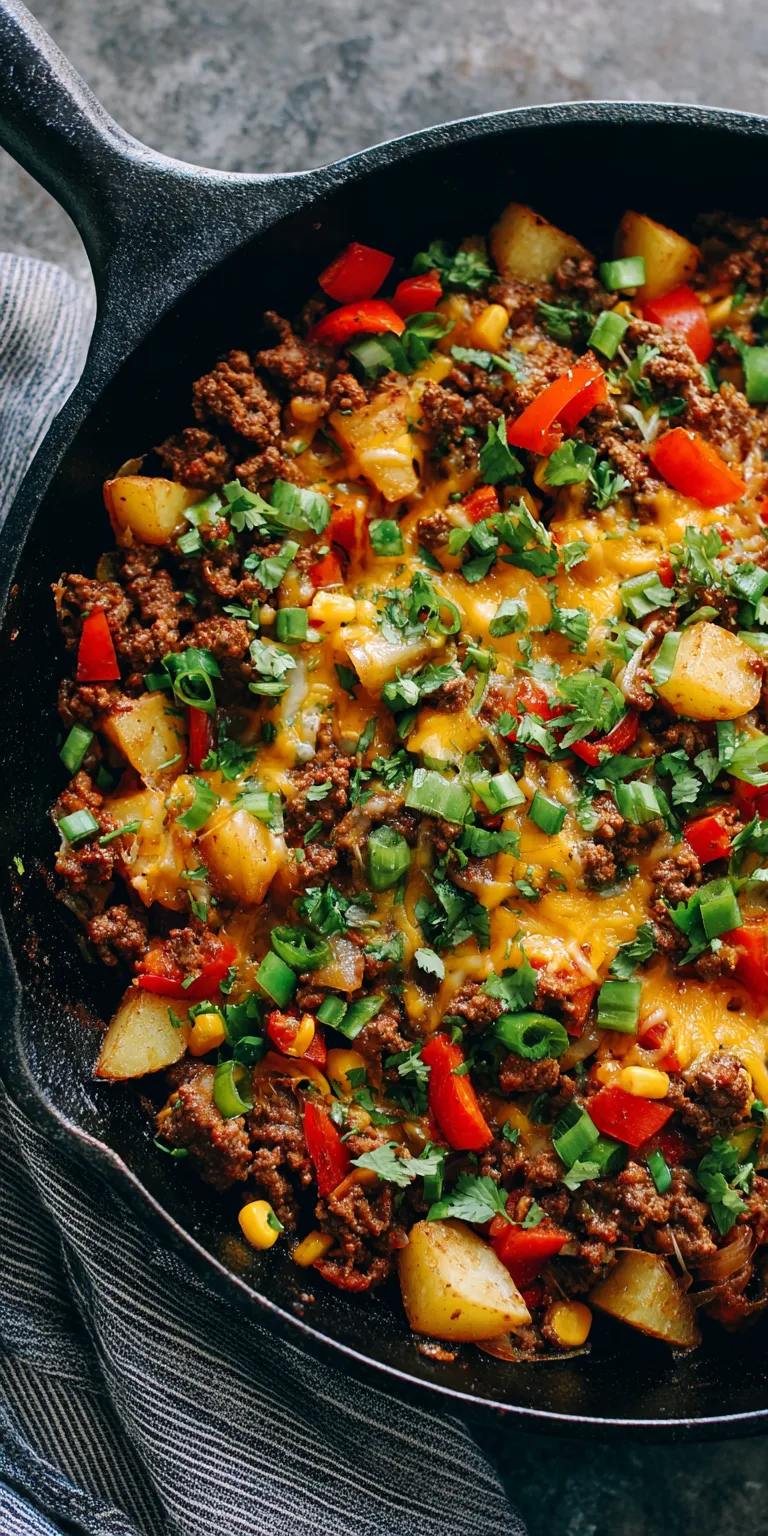 Ground Beef & Potato Taco Skillet – Weeknight Friendly served warm with cozy spices