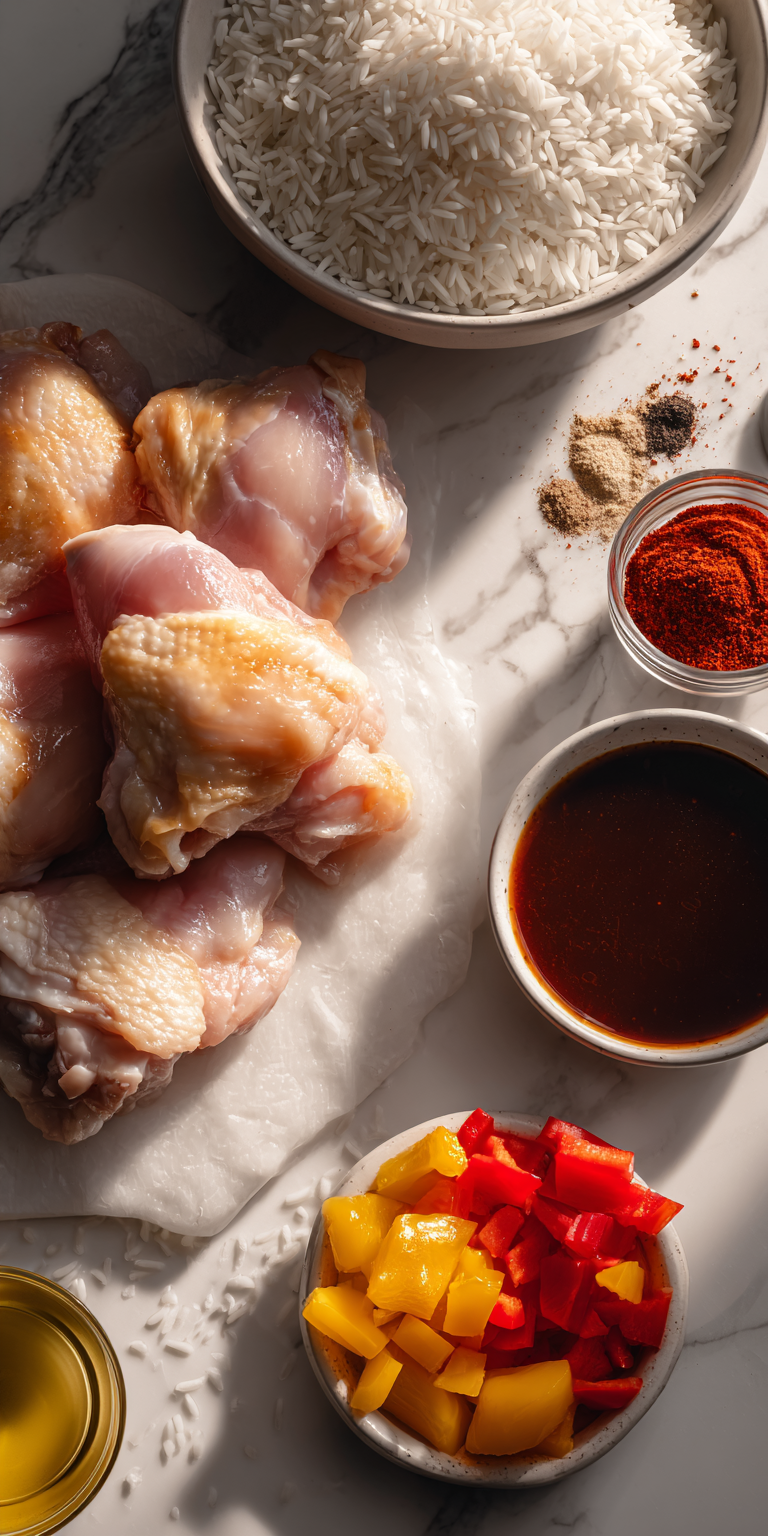 Honey BBQ Chicken and Rice ingredients ready for a one-pan dinner