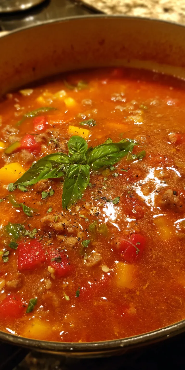 Italian Sausage & Bell Pepper Lasagna Soup served warm with cozy spices