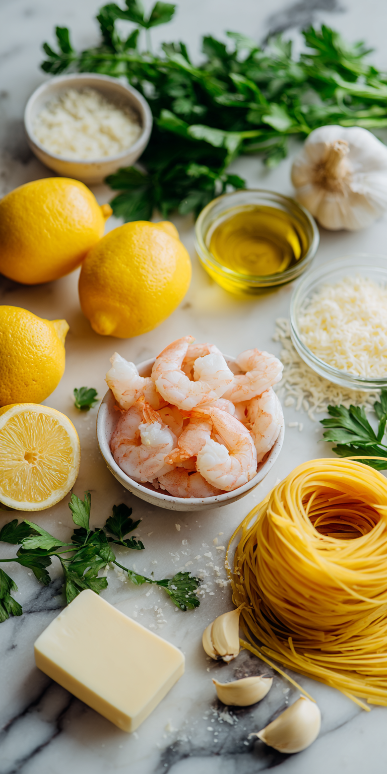 Fresh lemon-herb shrimp scampi with vibrant ingredients ready to cook