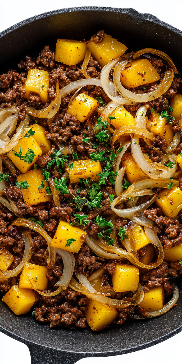 Ground Beef & Potato Skillet with Caramelized Onions Recipe