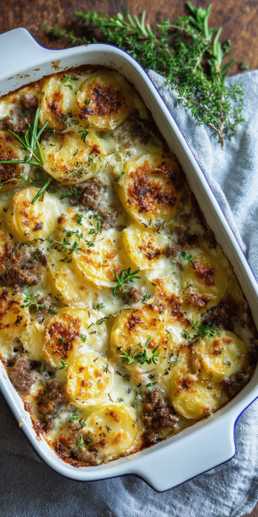 Savory Herb Ground Beef & Potato Bake – Cozy Dinner Recipe