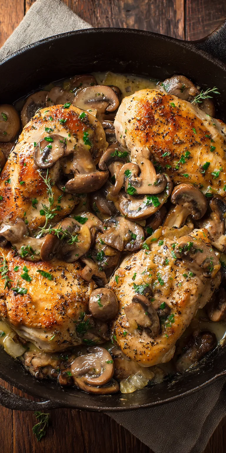 Mushroom Chicken Skillet – Juicy Breasts Savory Flavor served warm with cozy spices