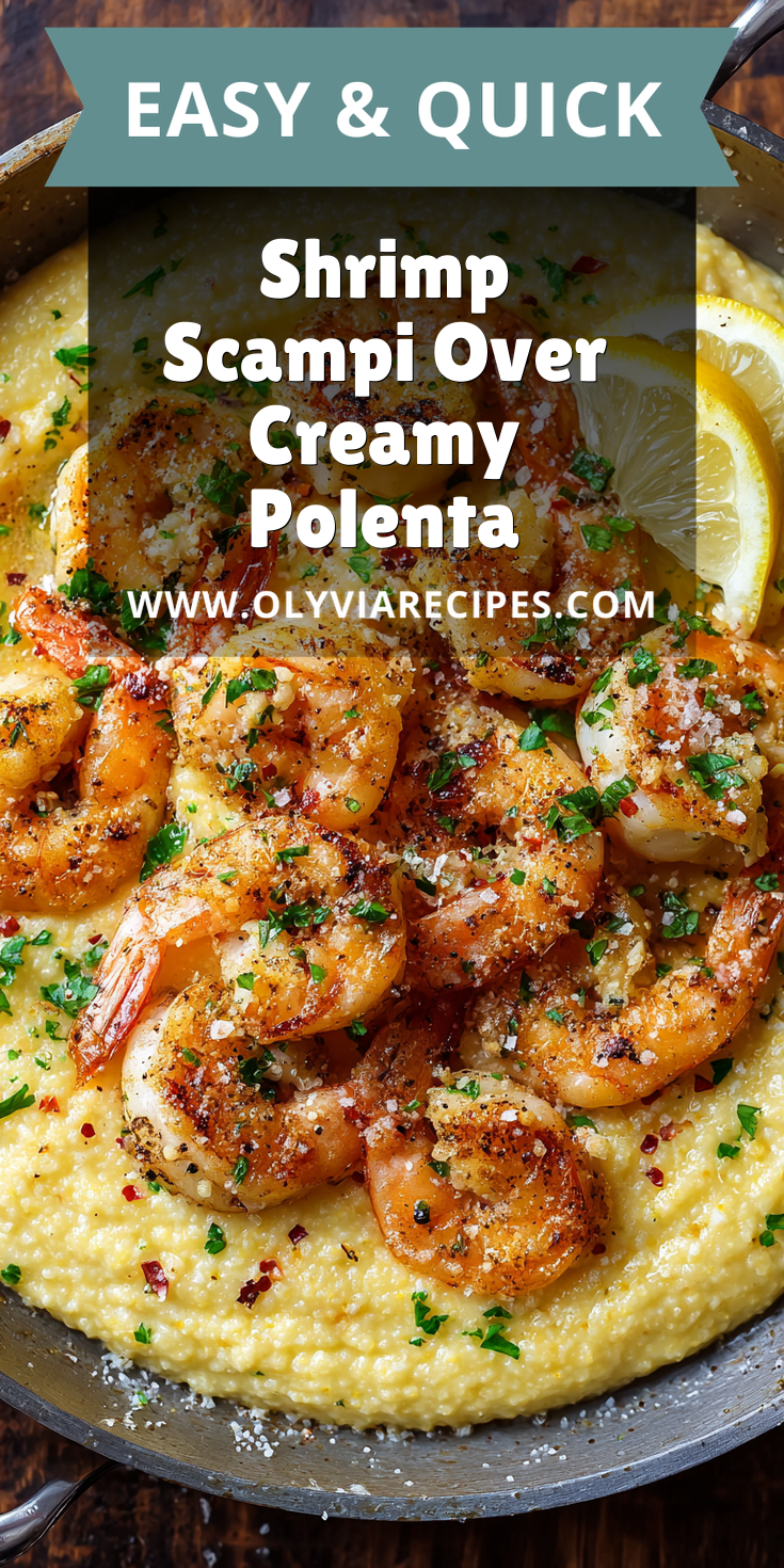 Shrimp Scampi Over Creamy Polenta served warm with cozy spices