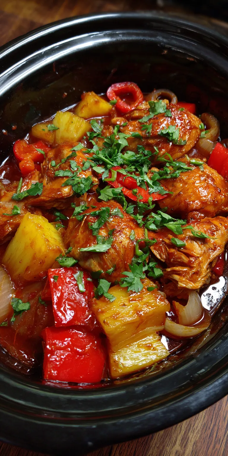 Slow Cooker BBQ Pineapple Chicken served warm with cozy spices