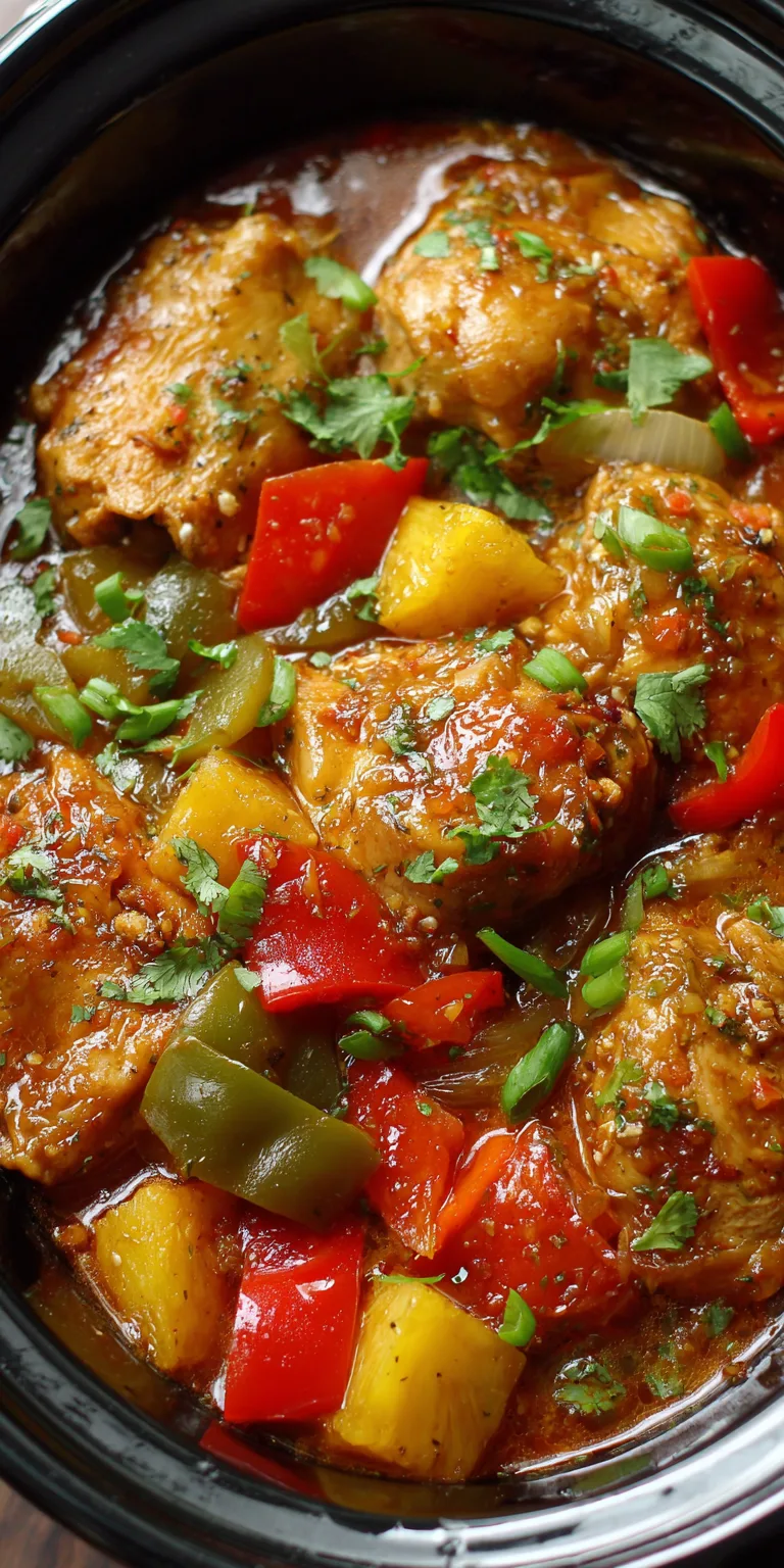Slow Cooker Pineapple Chicken Tropical Island Sweet Treat served warm with cozy spices
