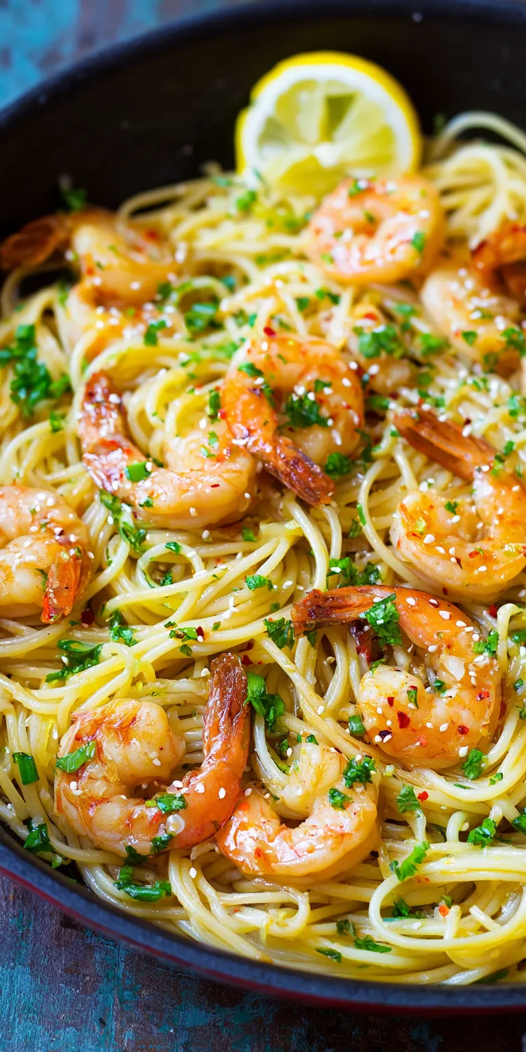 Teriyaki Shrimp Scampi served warm with cozy spices