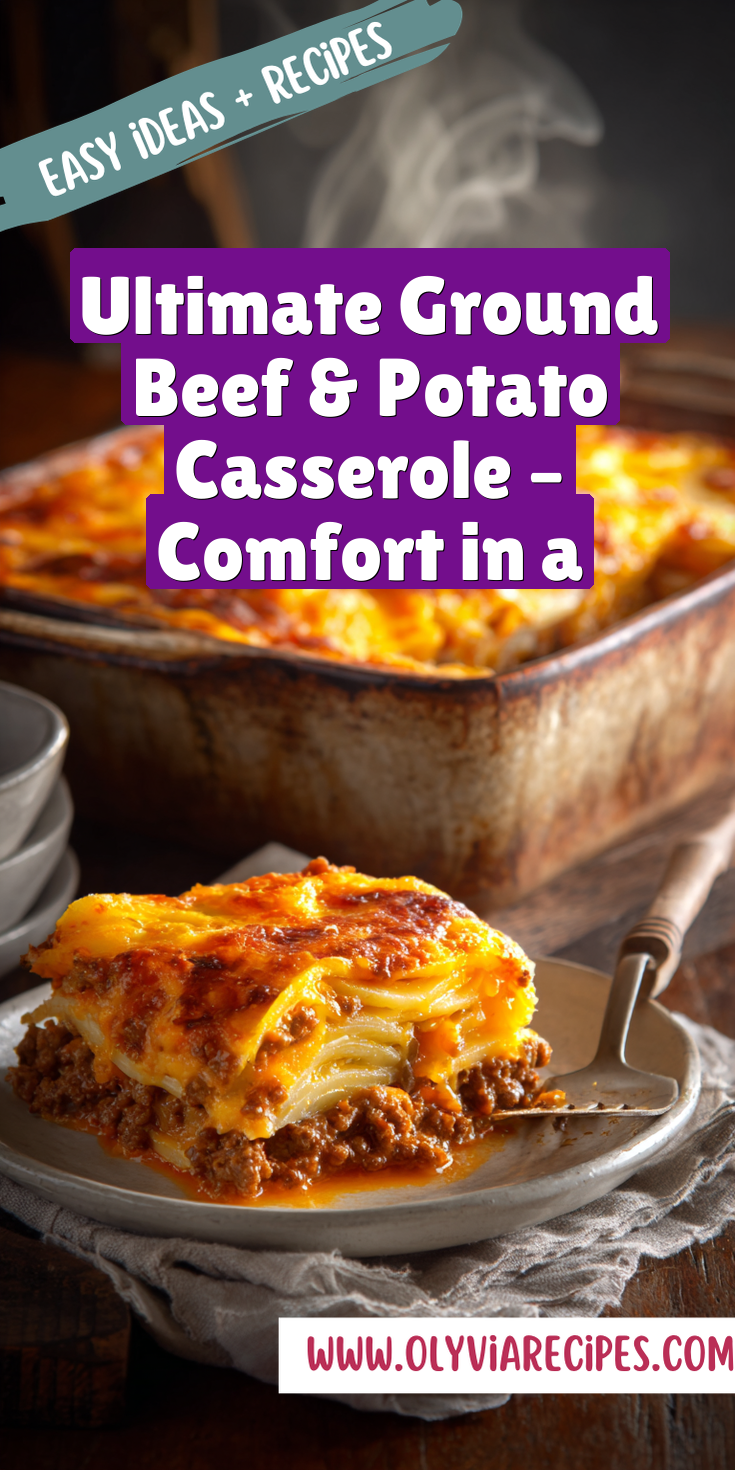 A hearty serving of Ultimate Ground Beef & Potato Casserole with melty cheese and golden potatoes