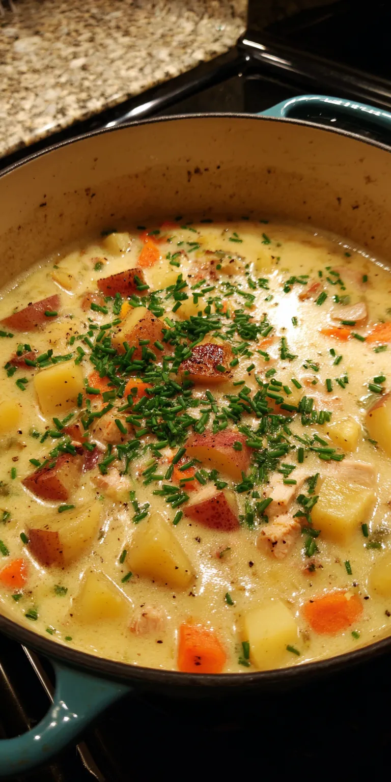 4-Ingredient Potato & Ham Soup served warm with cozy spices