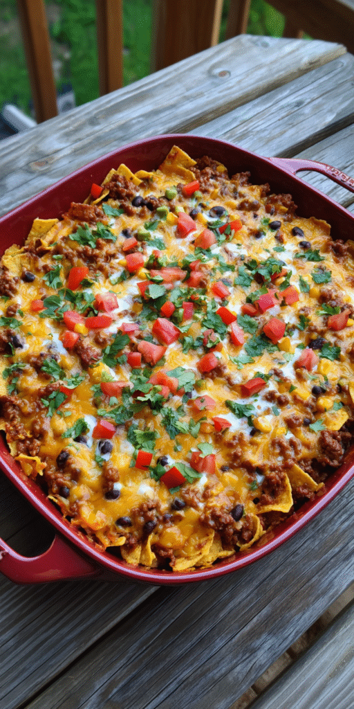 Baked Taco Soup Casserole served warm with cozy spices