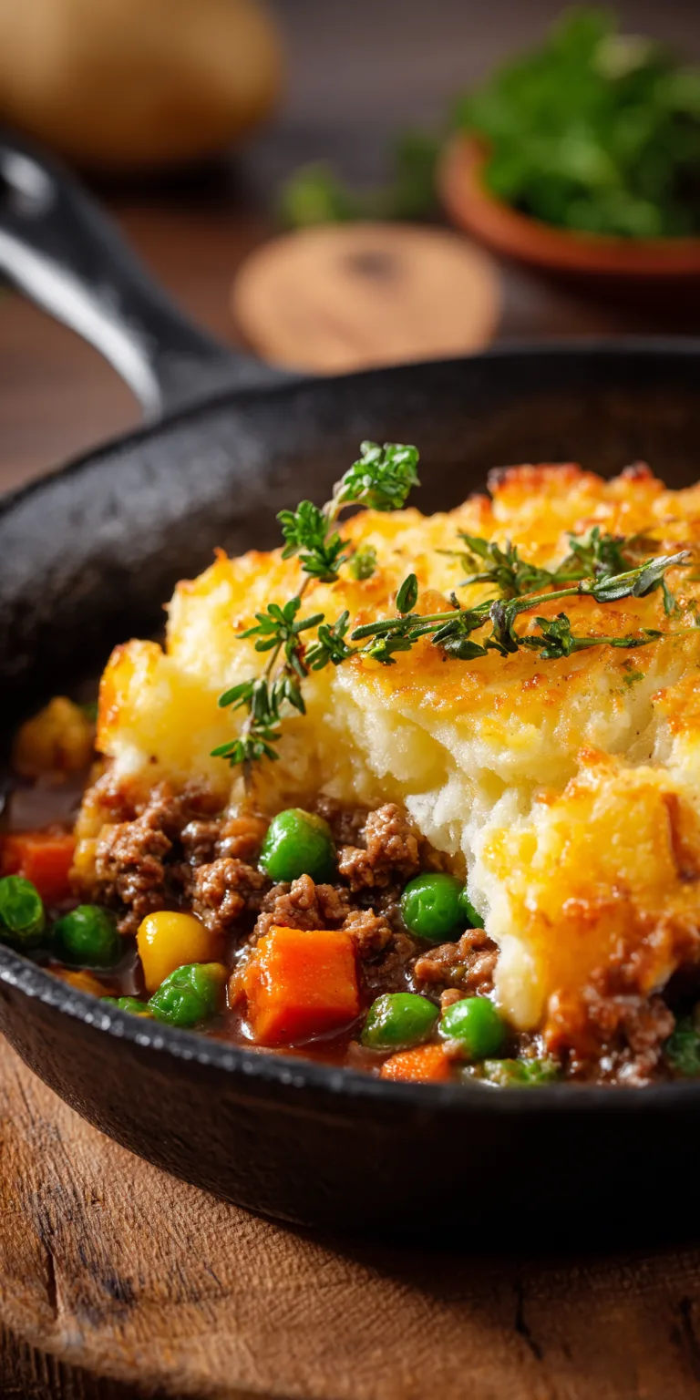Easy Cottage Pie Skillet: A Hearty Ground Beef & Potato Dinner served warm with cozy spices